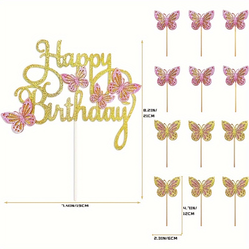 Glittery Golden Butterfly Cake Toppers Perfect For Birthday - Temu