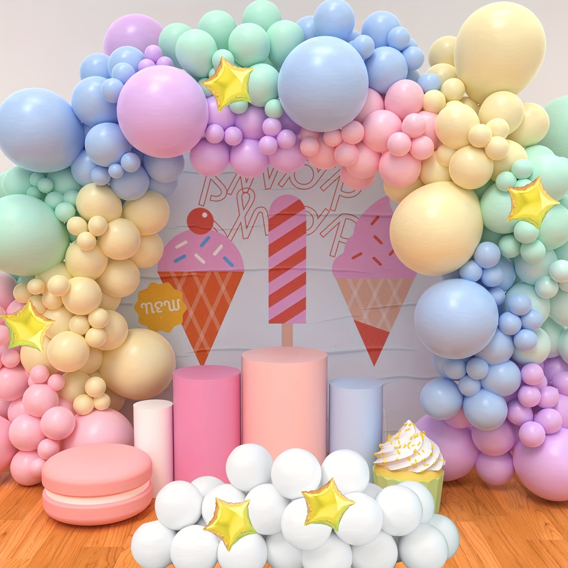 Specool Pastel Balloon Arch Kit, Balloon Garland Rainbow Party Decorations, Macaron Birthday Decorations for Girls Baby Shower, Stars Rainbow Birthday