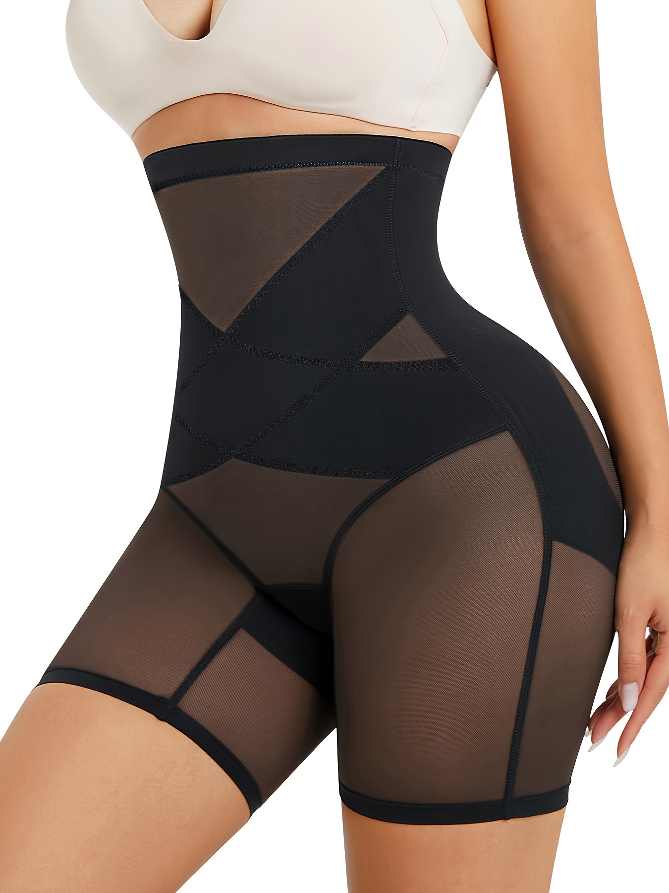 Cross Mesh Girdle for Waist Shaping Cross Mesh Girdle Cross Compression  High Waisted Shaper Breathable Waist Trainer (Color : Black, Size : Large)
