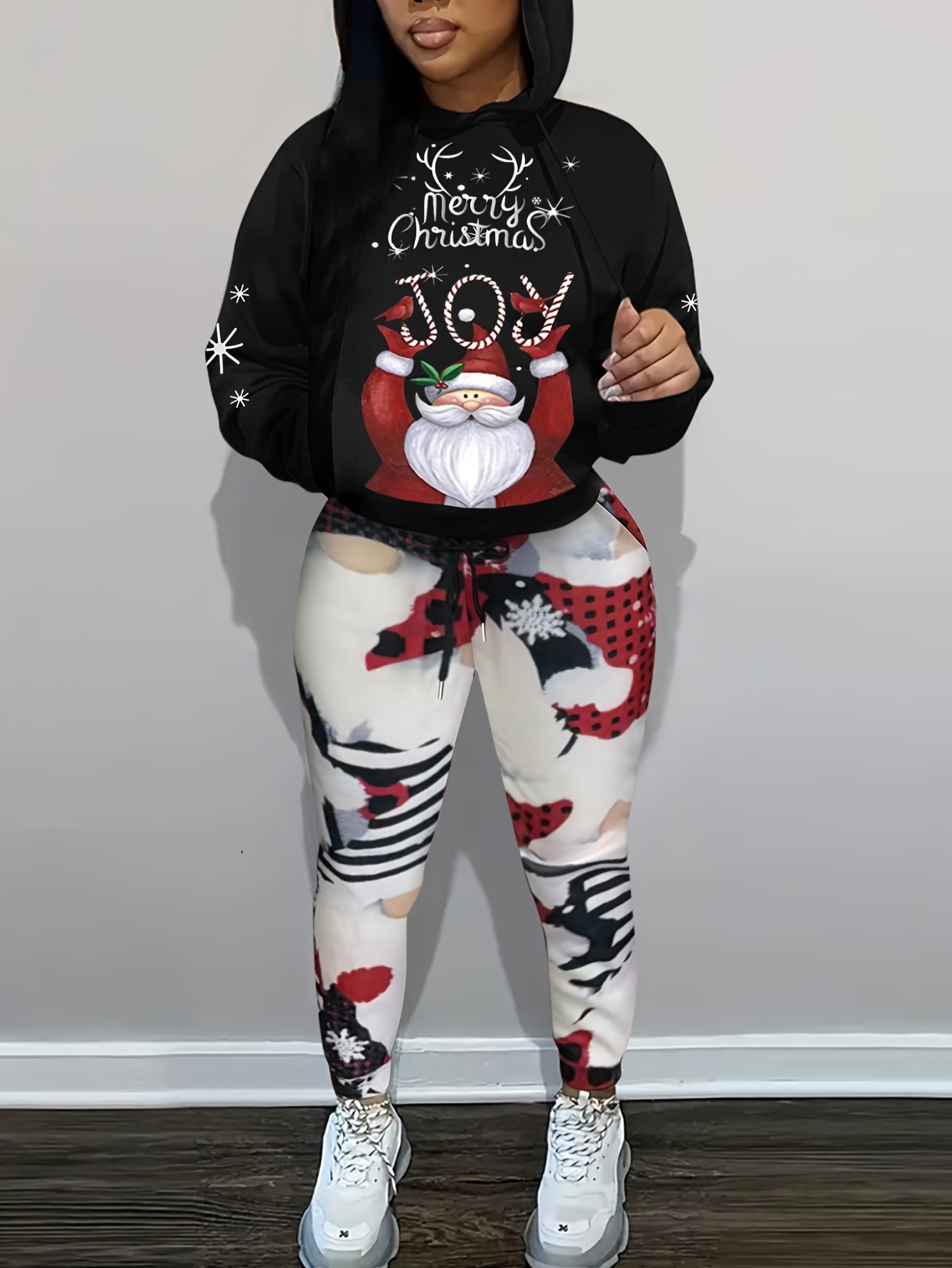Christmas All Over Print Leggings Hoodie Set Outfit For Women