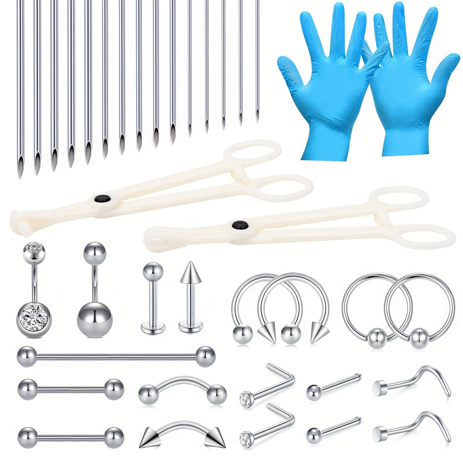 Sterile Body Piercing Tool Set With Piercing Needles Clamp - Temu
