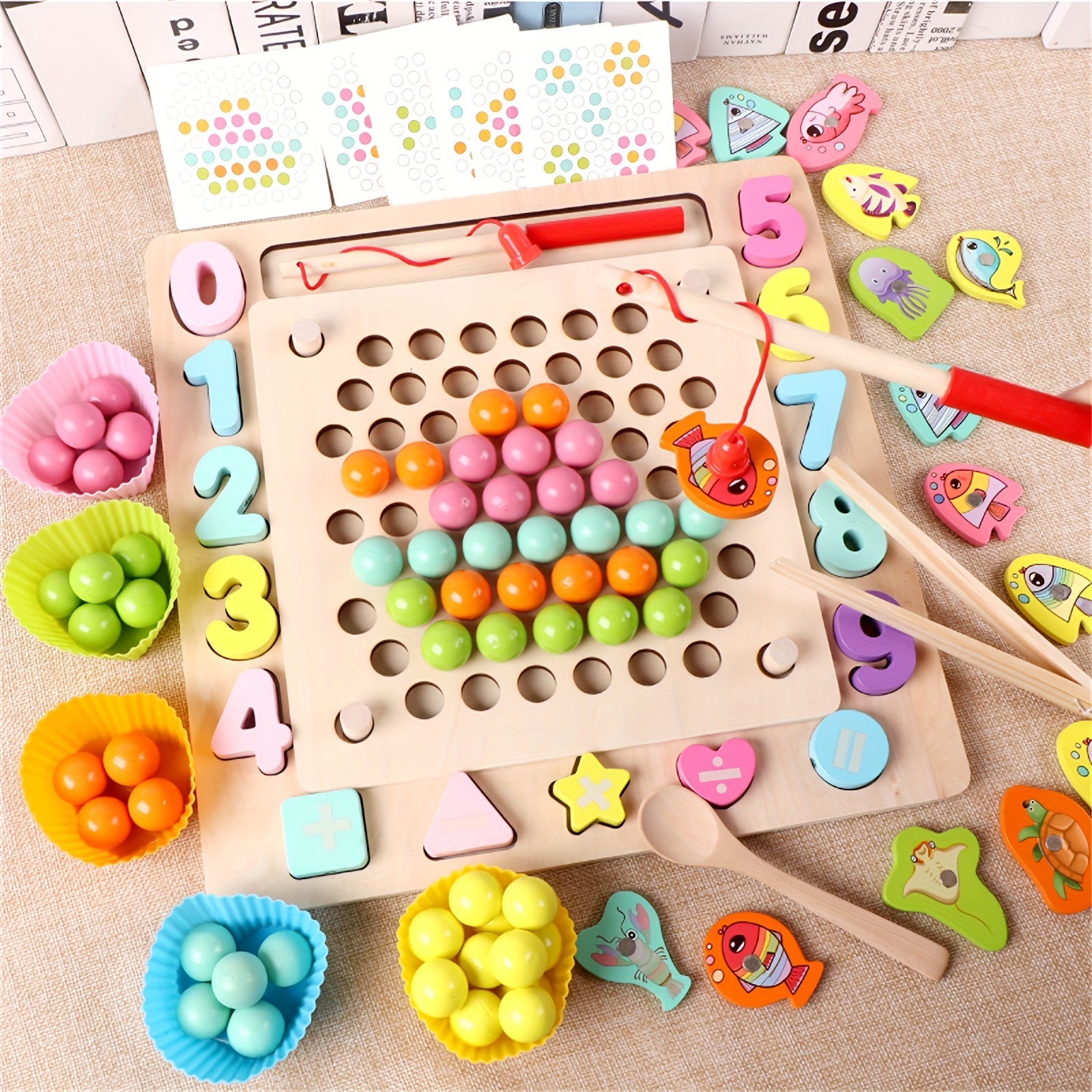 Wooden Clips Pairing The Colors And Shapes Montessori Puzzle - Temu