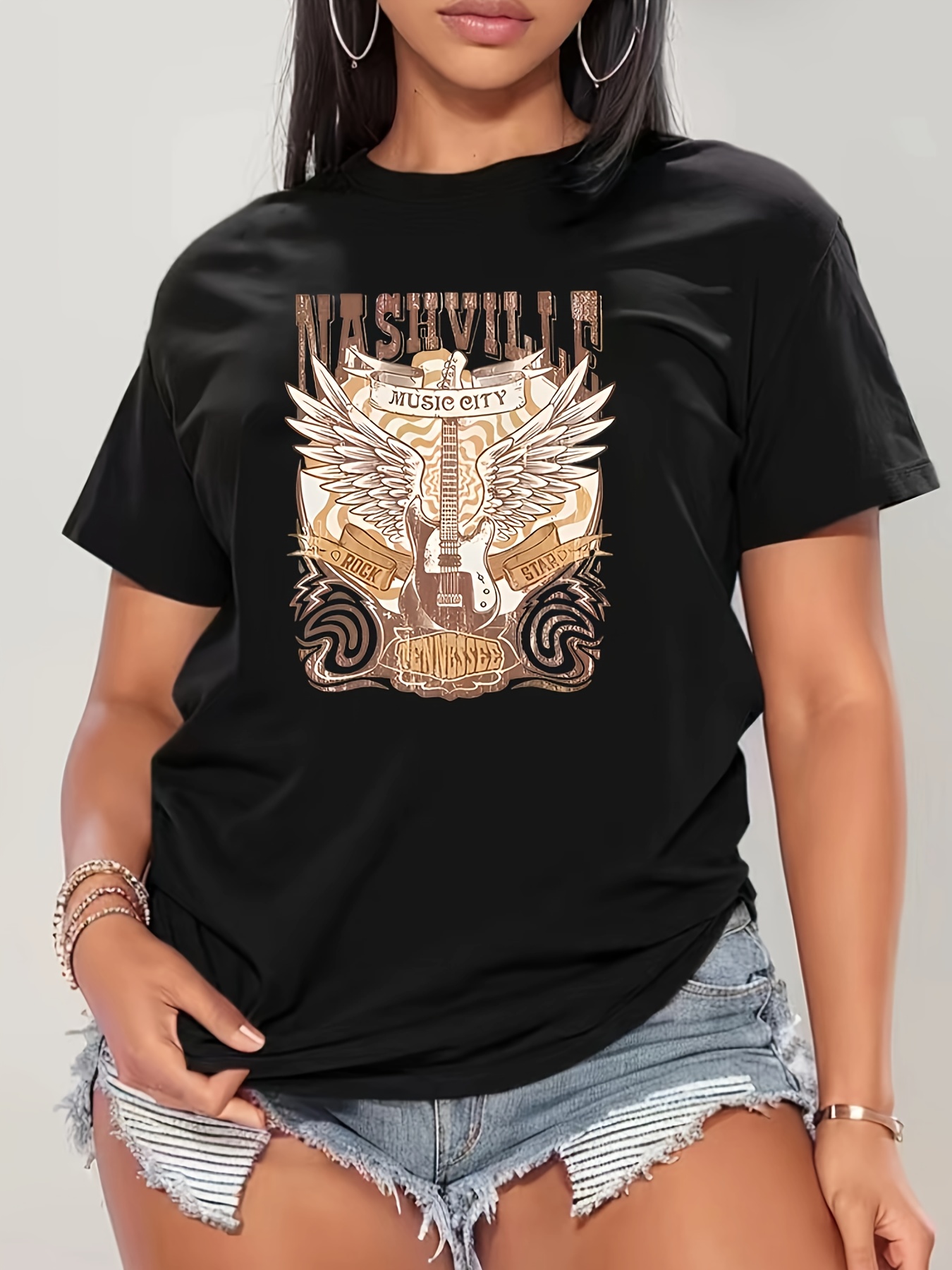 Letter Print T shirt Plus Size Casual Crew Neck Short Sleeve - Temu Canada
