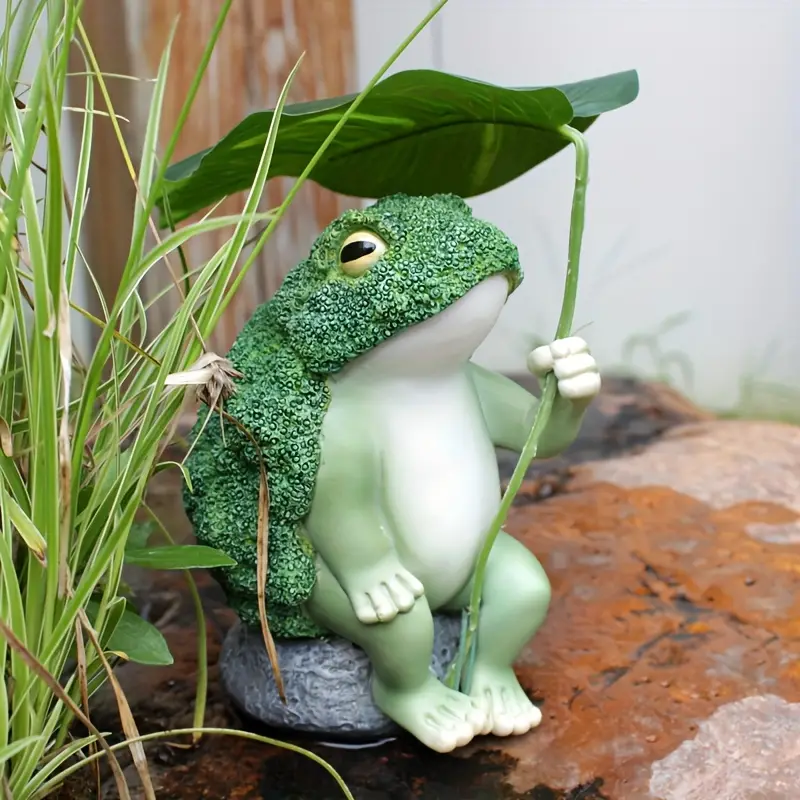 Orchid Frog Leaf Umbrella Frog Statue Cute Resin Craft - Temu