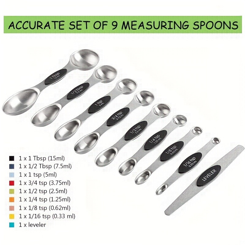  Magnetic Measuring Spoons Set of 7 Stainless Steel Stackable  Dual Sided Teaspoon Tablespoon for Measuring Dry and Liquid Ingredients,  Fits in Spice Jar: Home & Kitchen