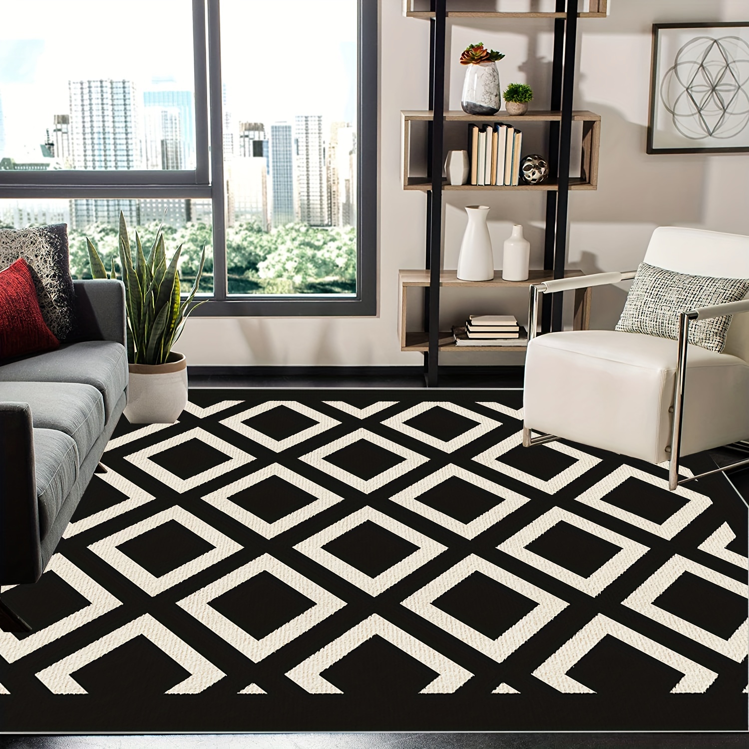 Moroccan Trellis Area Rug - 3X5 Washable Black Entry Rug Non Slip Living  Room Ma