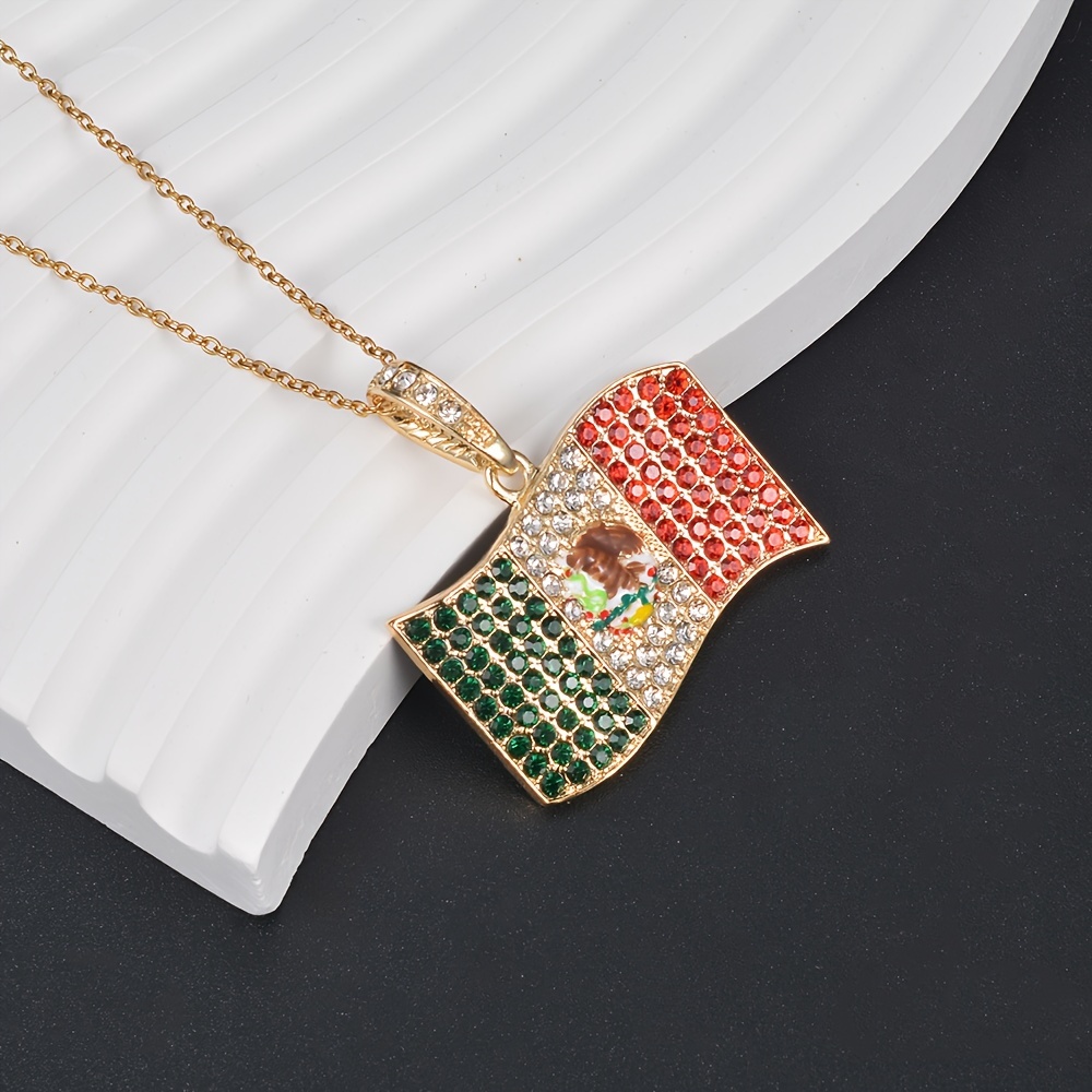 Iced Out Mexican Flag Pendant - Gold