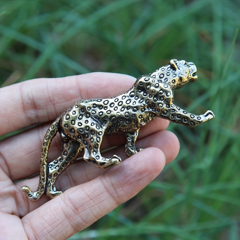Vintage Solid Brass Cheetah Small Statue Desktop Ornaments Pen Rack Lucky  Animal Leopard Figurines Miniatures Crafts