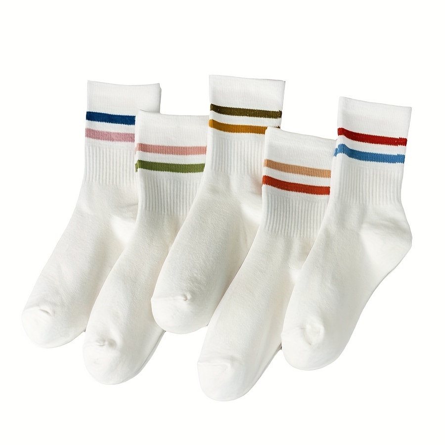 

10 Pairs Striped Print Socks, Preppy & Comfy Mid Tube Socks, Women's Stockings & Hosiery