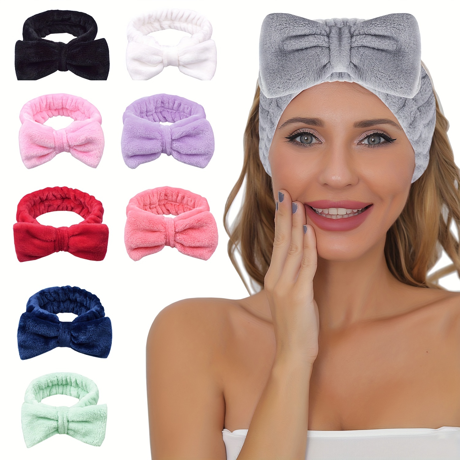 2pcs Coral Fleece Hair Band White And Blue Headband Women Head Wrap  Bow-knot Headband