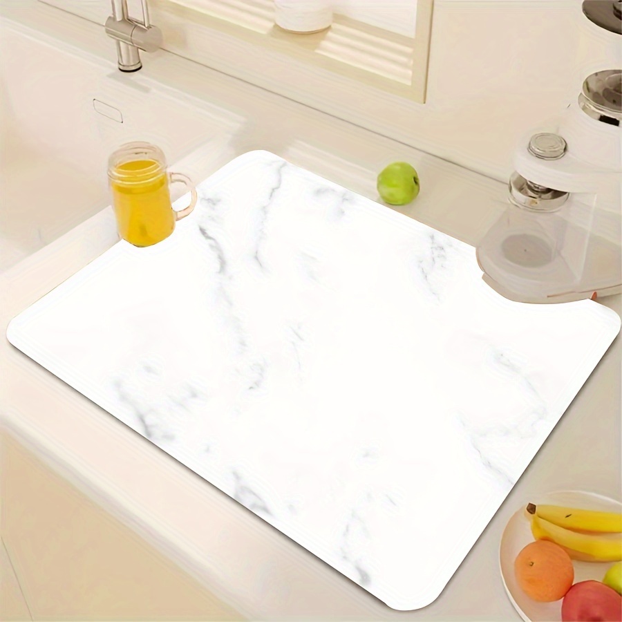 Marble Pattern Drain Pad Plate Drying Mat Kitchen Countertop - Temu