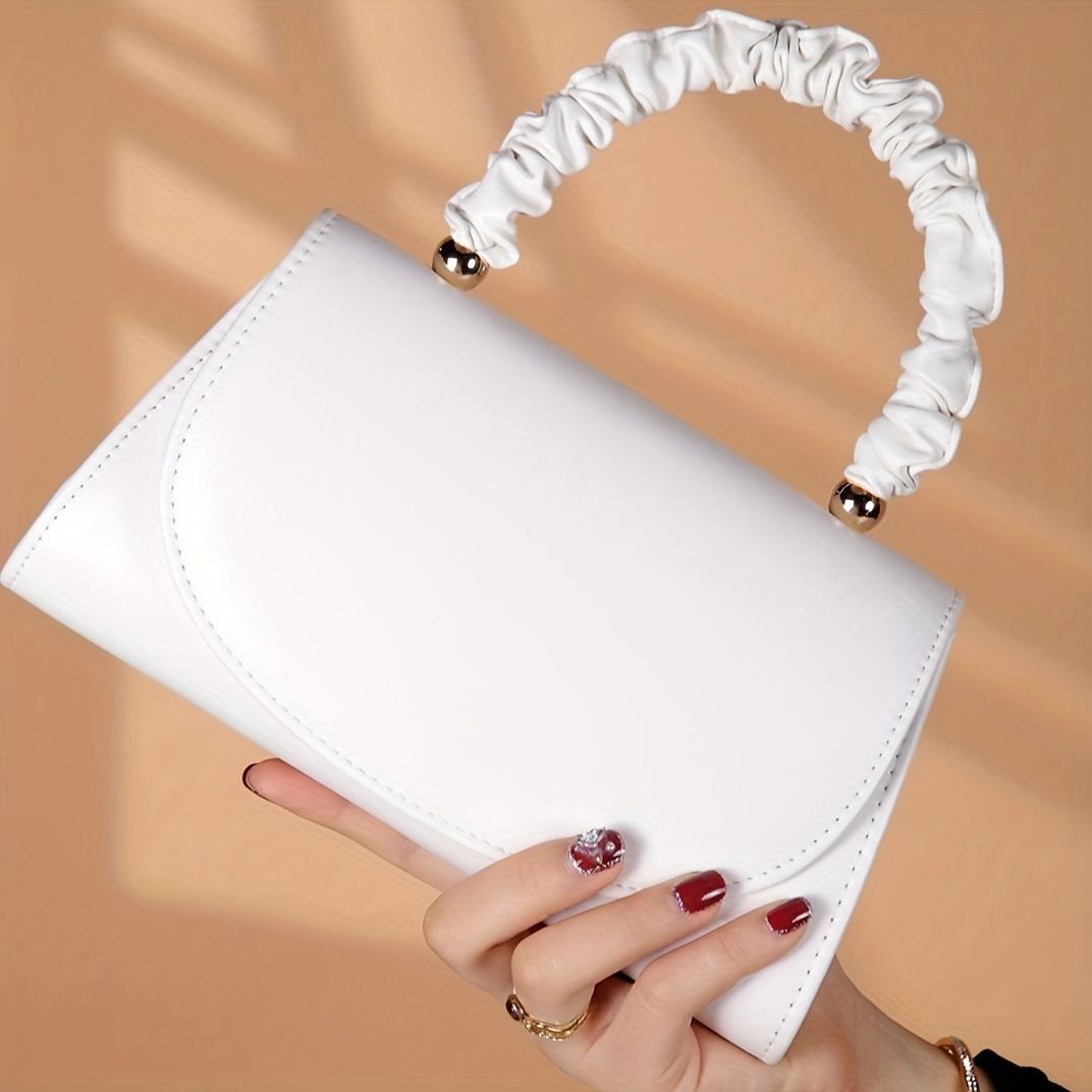 

Elegant Metal Chain Handbag, Solid Color Satchel With Magnetic Closure, Perfect Purse For Party, Wedding And Banquet