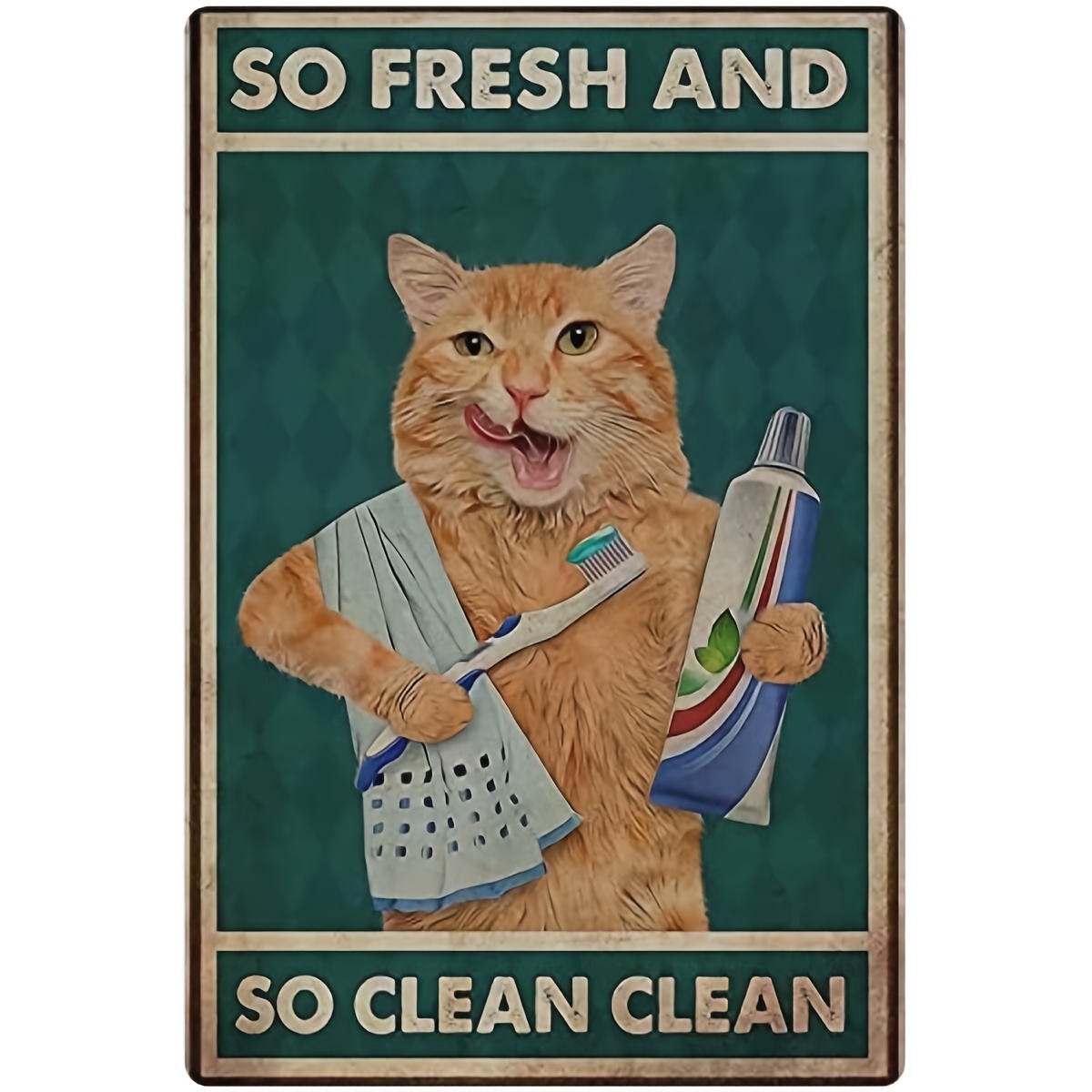 1pc Bathroom Cat Signs So Fresh And So Clean Poster Funny Wall Decor Metal Tin Sign Toilet Shower Room House Retro Vintage Tin Sign 12x8 Inch