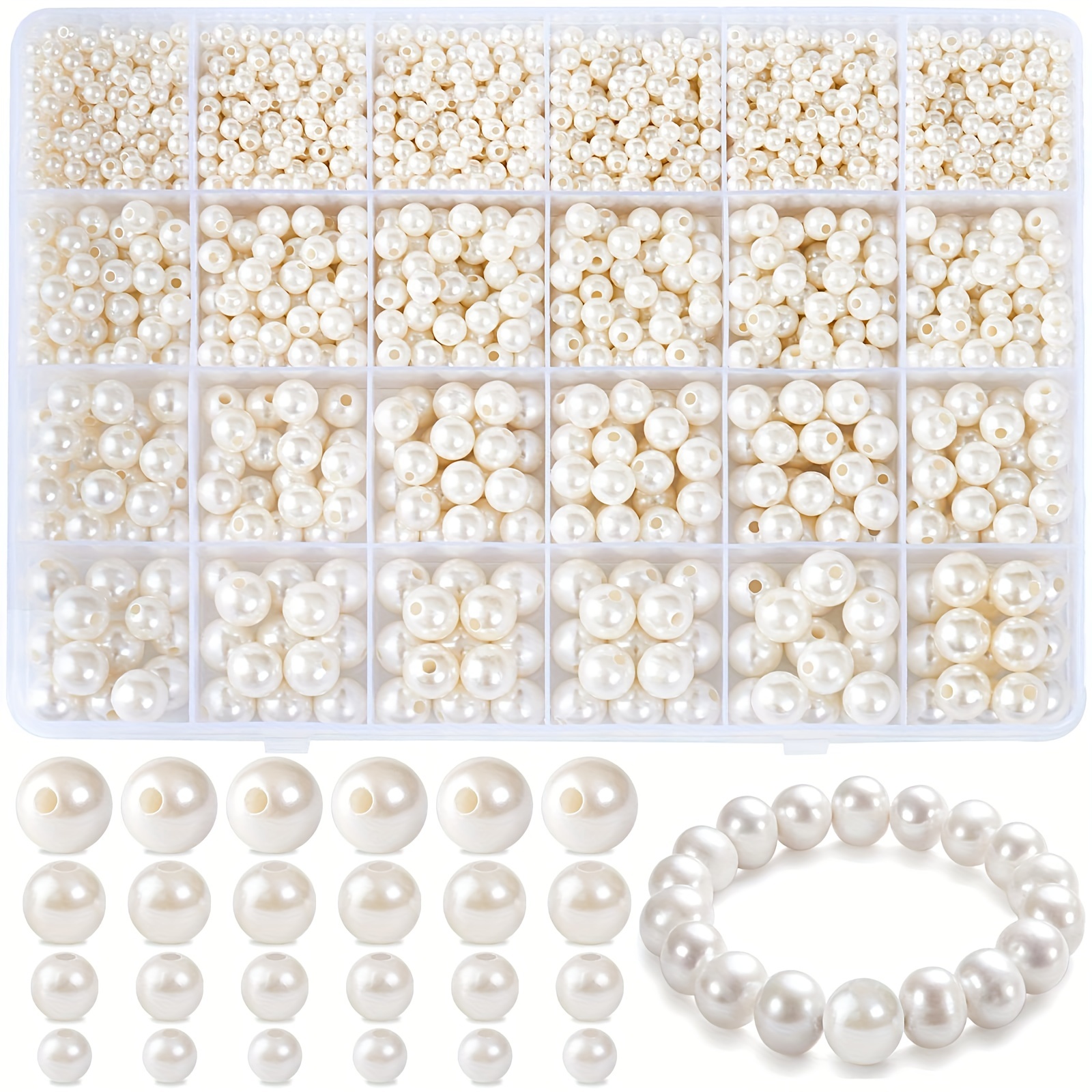 Keusn White Flat Back Pearl Half Round Pearls Beads Satin Luster Loose Beads Gems for DIY Craft Necklaces Bracelets Jewelry Decorations Wedding Dress
