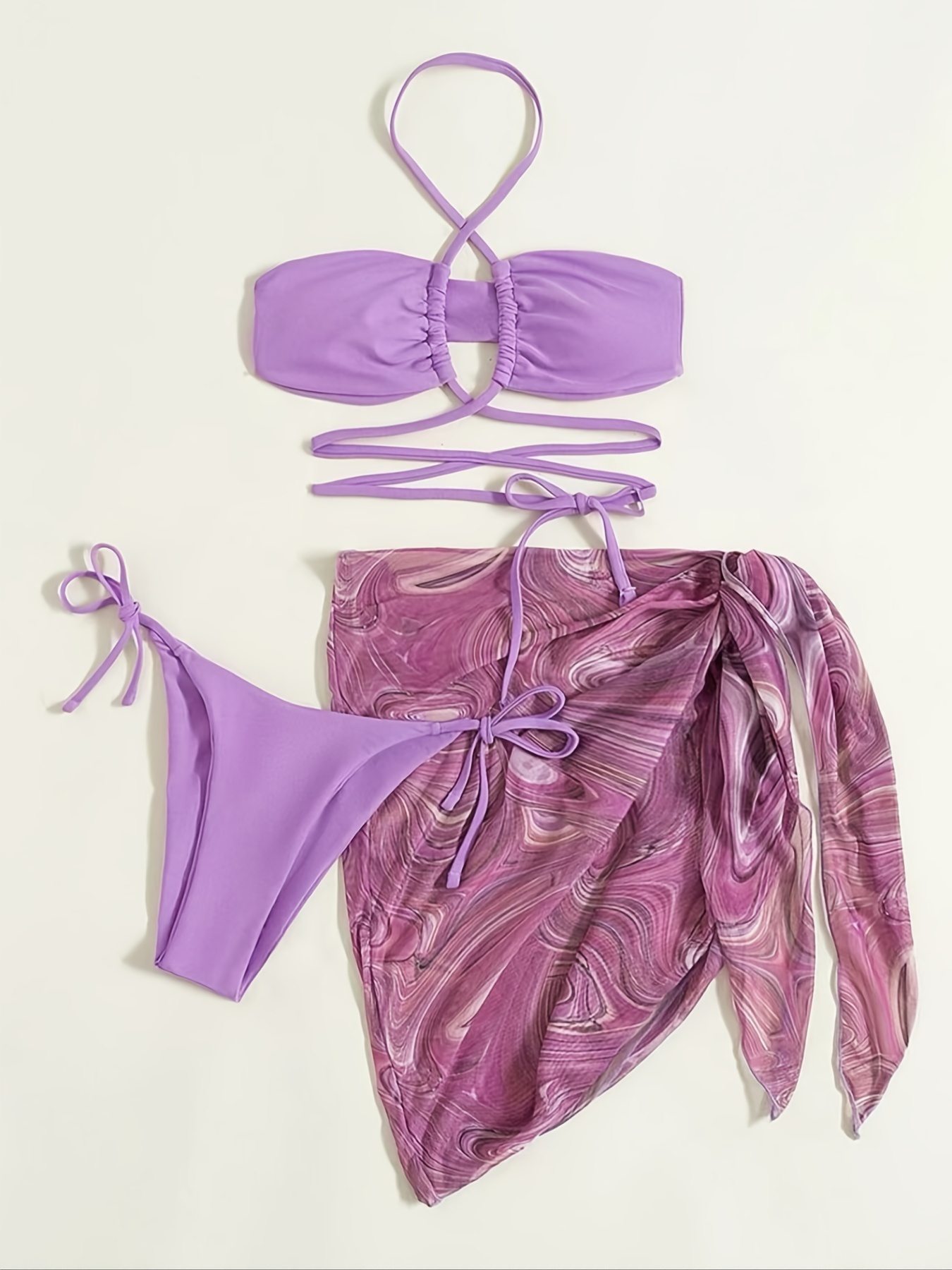 Criss Cross Neck Fluid Print Bikini Sets Drawstring Cover - Temu