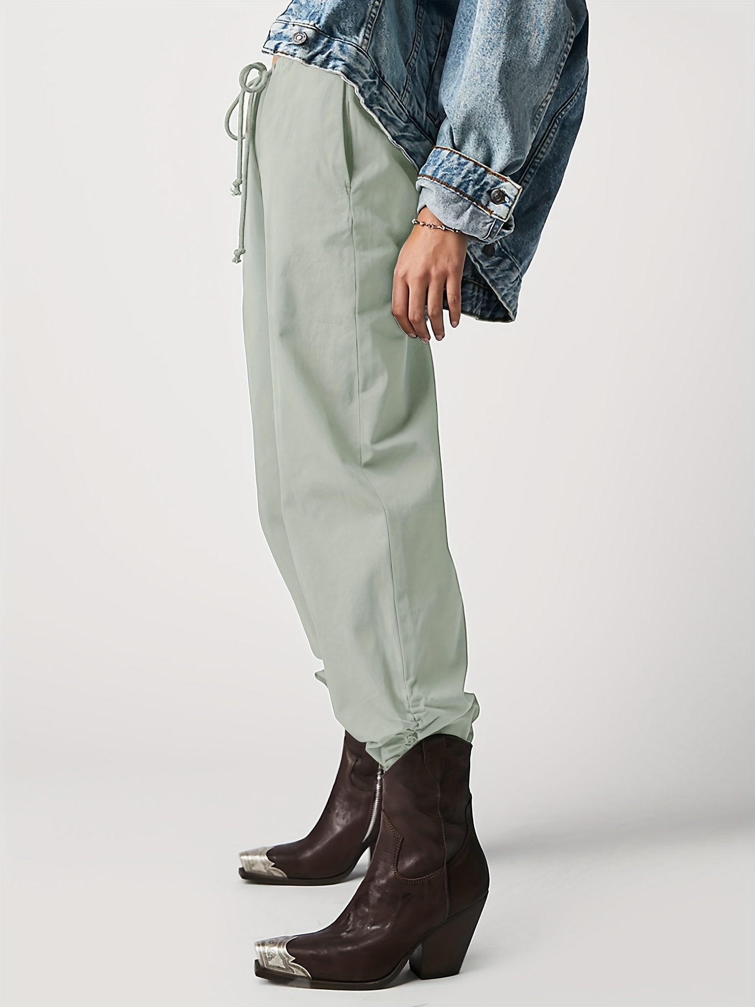 Solid Color Causal Cargo Pants, Slight Strech Hiking Running Pants, Women's  Athleisure