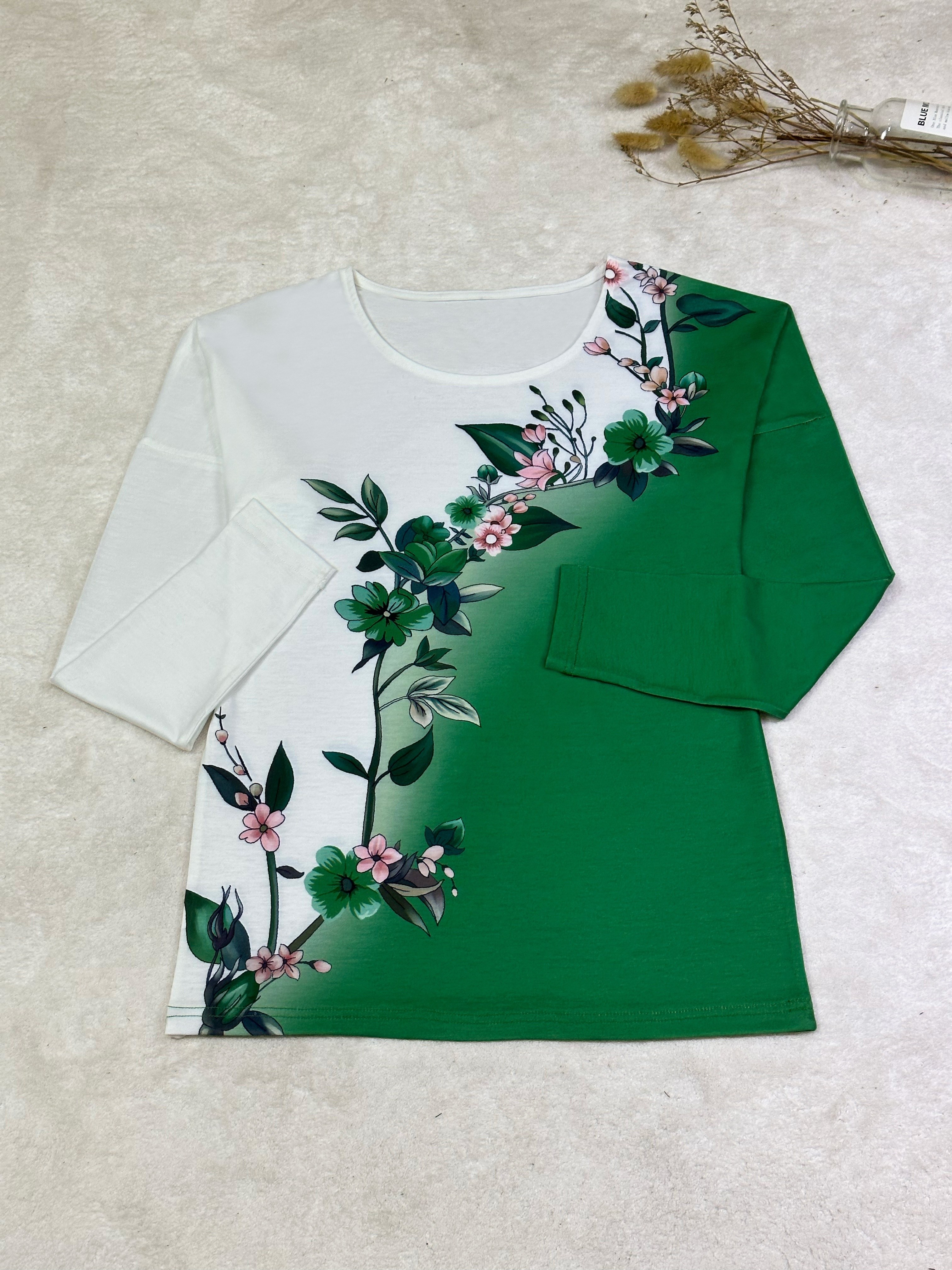 Floral Print Colorblock Crew Neck T shirt Casual Long Sleeve - Temu
