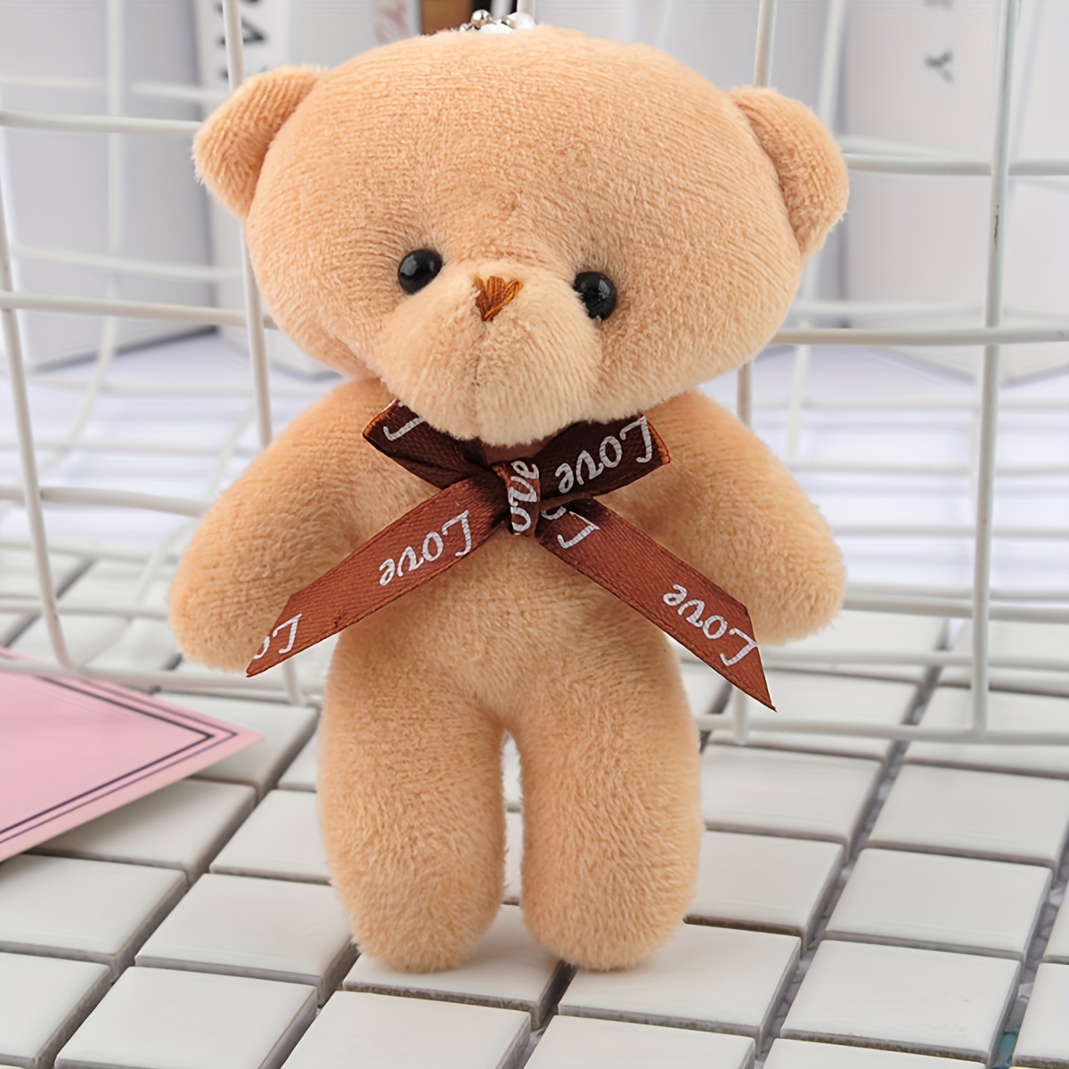 PLUSH TEDDY BEAR Keychain Zipper Pull Rhinestone Bear Charm 