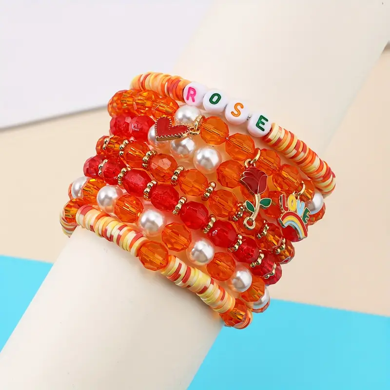 7pcs Coquette Style Bracelets Made Of Beads Rose Or Strawberry Make Your  Call Match Daily Outfits Party Decor Sweet Gift For Female