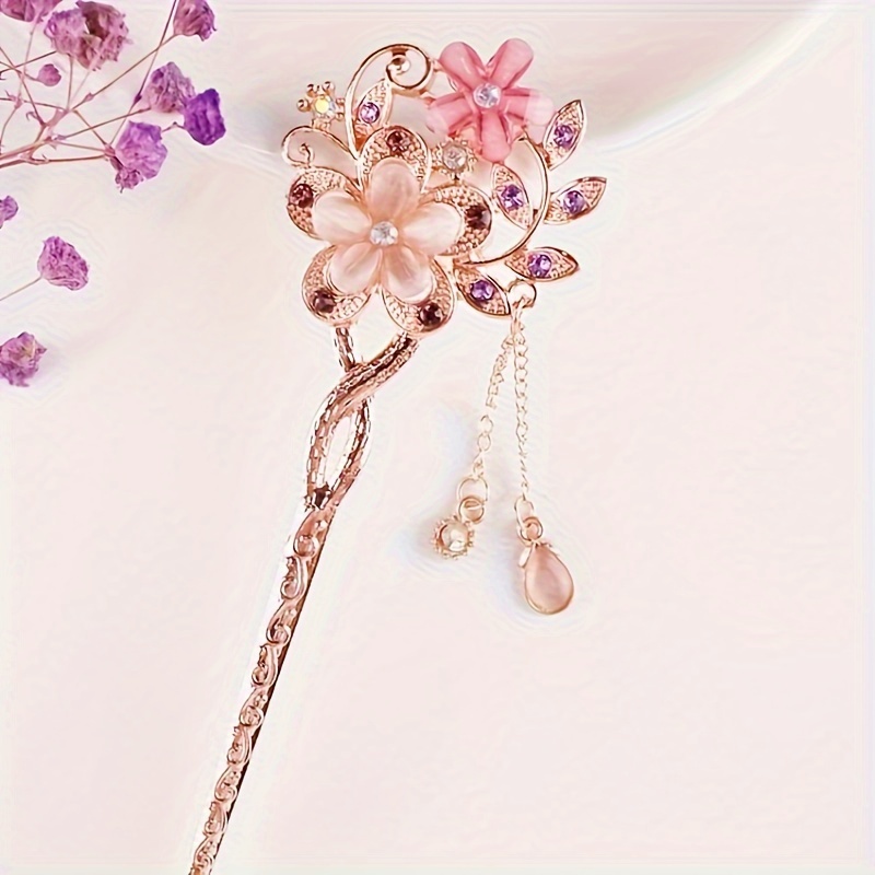 1pc vintage floral hairpin elegant ethnic wedding party everyday hair accessory floral hair clip with delicate chains for women bridal   floral hairpin for updos   hairstyles Product details 2