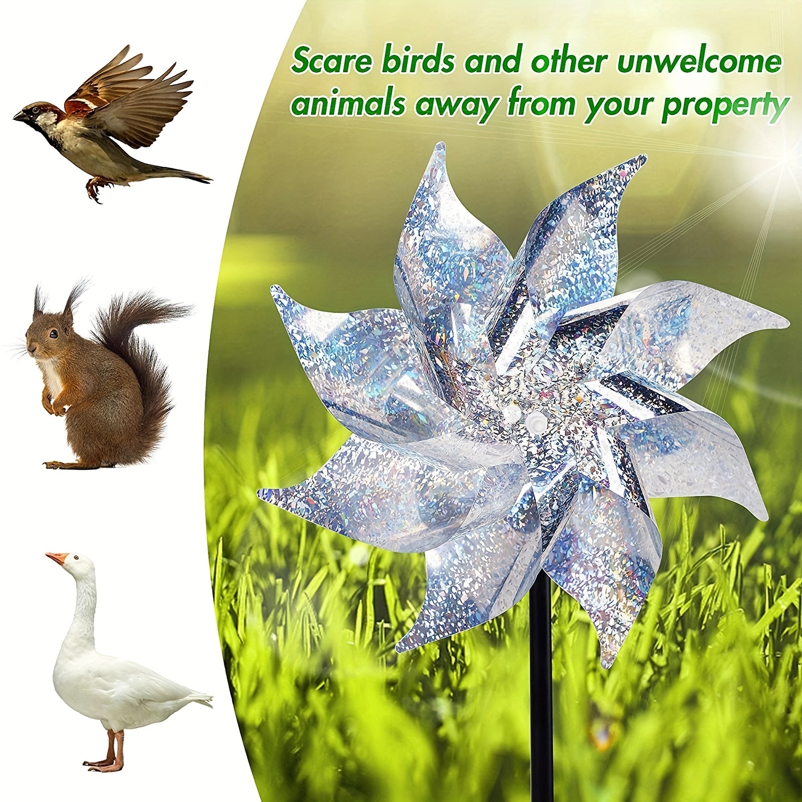 

1pc Silvery Laser Bird Repellent 8 Leaves Rotating Outdoor Bird Repellent Windmill, Outdoor Garden Lawn Yard Decoration