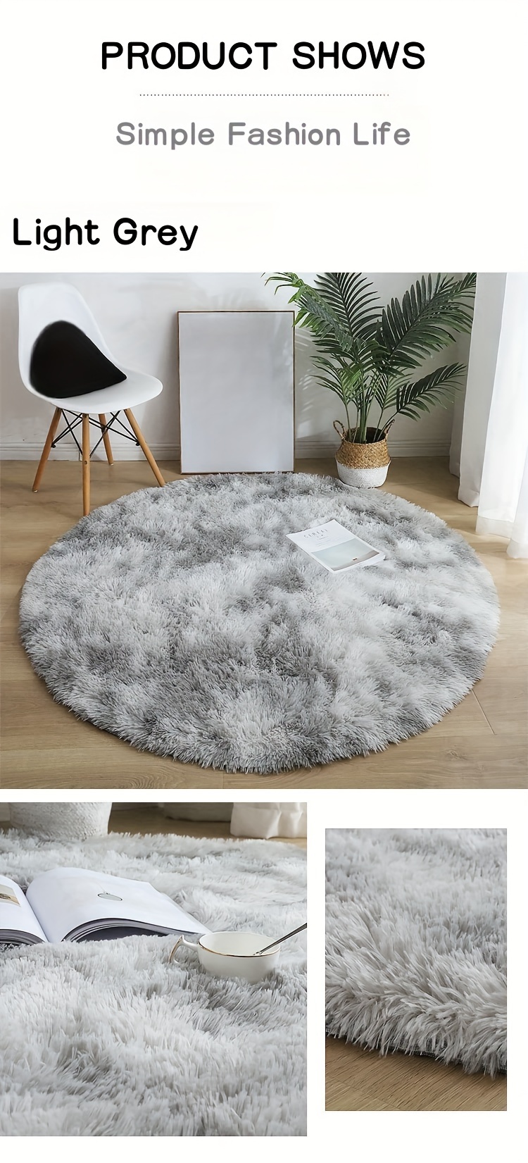 1pc ultra soft plush round mat non slip machine washable mat in light black grey cozy floor mat for bedroom living room decor   in 31 4 47 2 62 9 sizes rugs for living room details 6