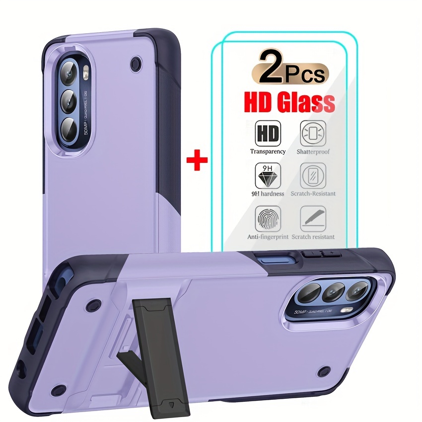 Case for Motorola Moto G84 with Tempered Glass Screen Protector [2  Pack],Sliding Camera Window, Kickstand, Shock-Proof Anti-Scratch Dual-Layer  Phone