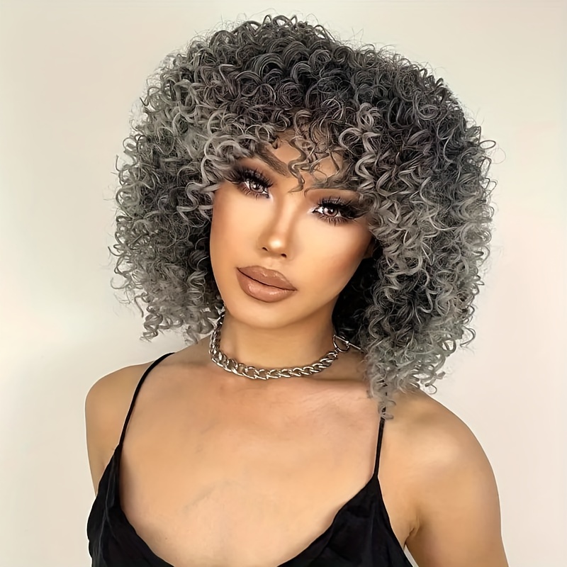 Afro * Human Hair Wigs 6 Inch Short Fluffy Curly Human Hair Wigs For Women  Glueless Full Machine Made Non Lace Wigs