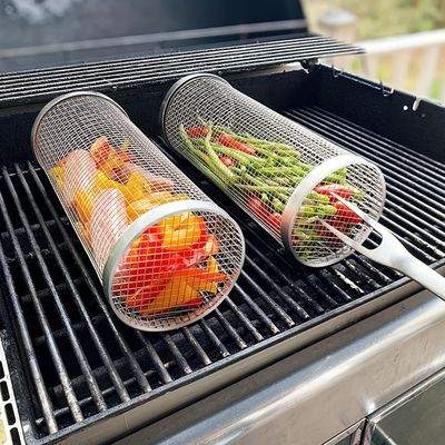 1pc 304 stainless steel barbecue cage outdoor grill barbecue turners grilling bbq utensils