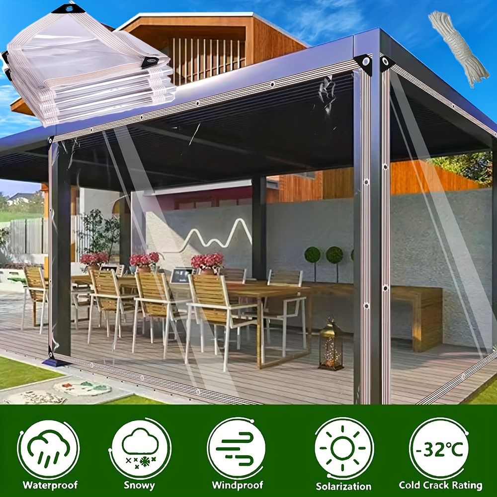 Cortina impermeable para exteriores con ojales, lona de plástico  transparente, PVC resistente, impermeable, panel de cortinas para patio,  pérgola