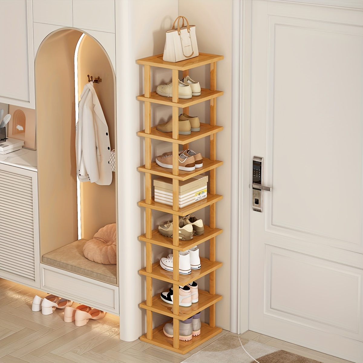 7-tier Shoe Rack For Closet And Entryway - Vertical Storage Organizer For Small  Spaces - Plastic Free Standing Shoe Racks - Narrow Shoe Organizer Cabinet -  Temu