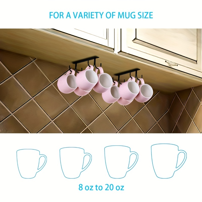  N / A Colgador de tazas debajo del gabinete, exhibición de  utensilios de cocina para tazas de café, 6 ganchos colgantes, estantes para  tazas sin perforaciones, para gabinete de marco de