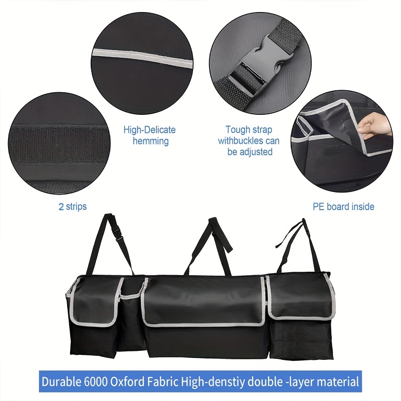 Car Trunk Hanging Organizer Backseat Storage Bag 4 Pockets 3 Straps Foldable