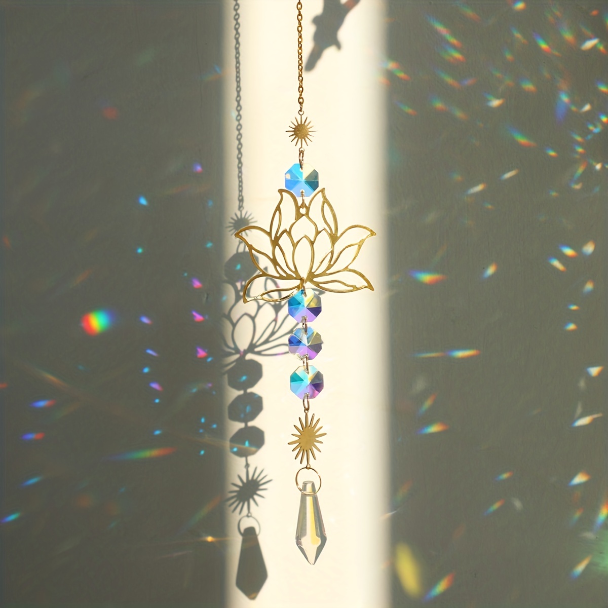 Cristaux carillon éolien attrape-soleil or papillon pendentif arc