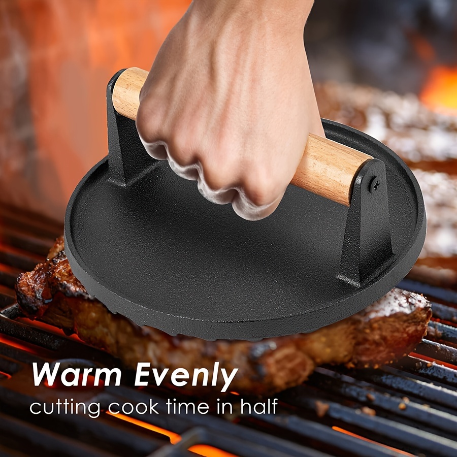 Cast Iron Beef Press Board Perfect For Burgers Steaks Sandwiches With  Versatile Heat-Resistant Wooden Handle - AliExpress