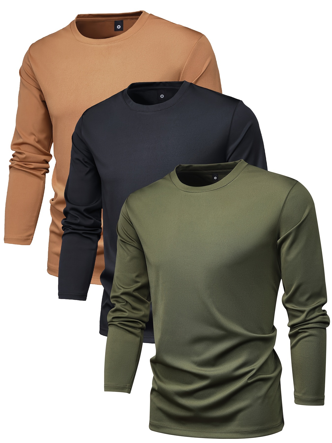 Camisetas térmicas para hombre, para clima frío, camisetas casuales  sólidas, cuello redondo, para entrenamiento, a la moda, senderismo, correr
