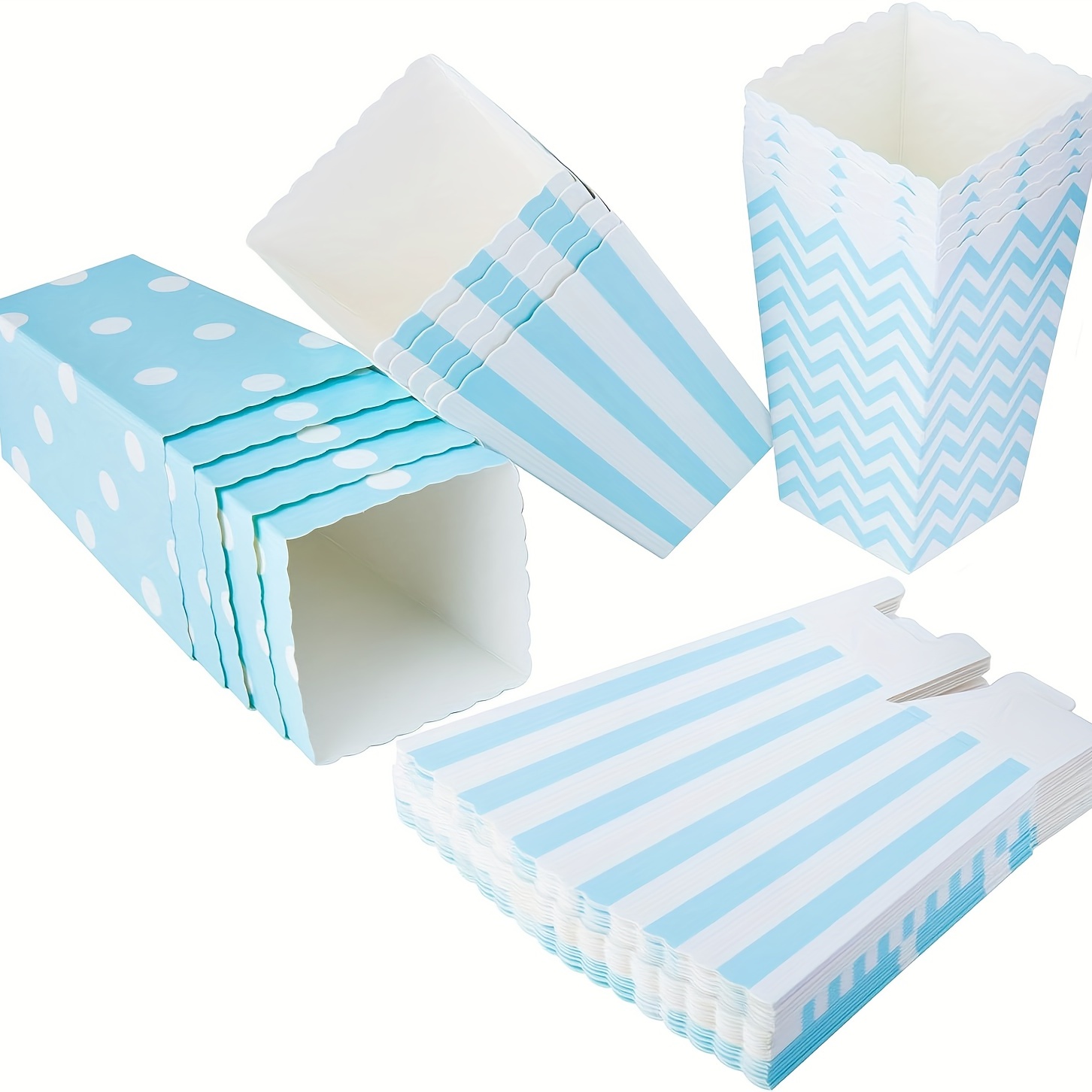 

12pcs, Disposable Popcorn Box, Blue Paper Box, Snack Box, Popcorn Box, Small Cake Box, Biscuit Box, Degradable