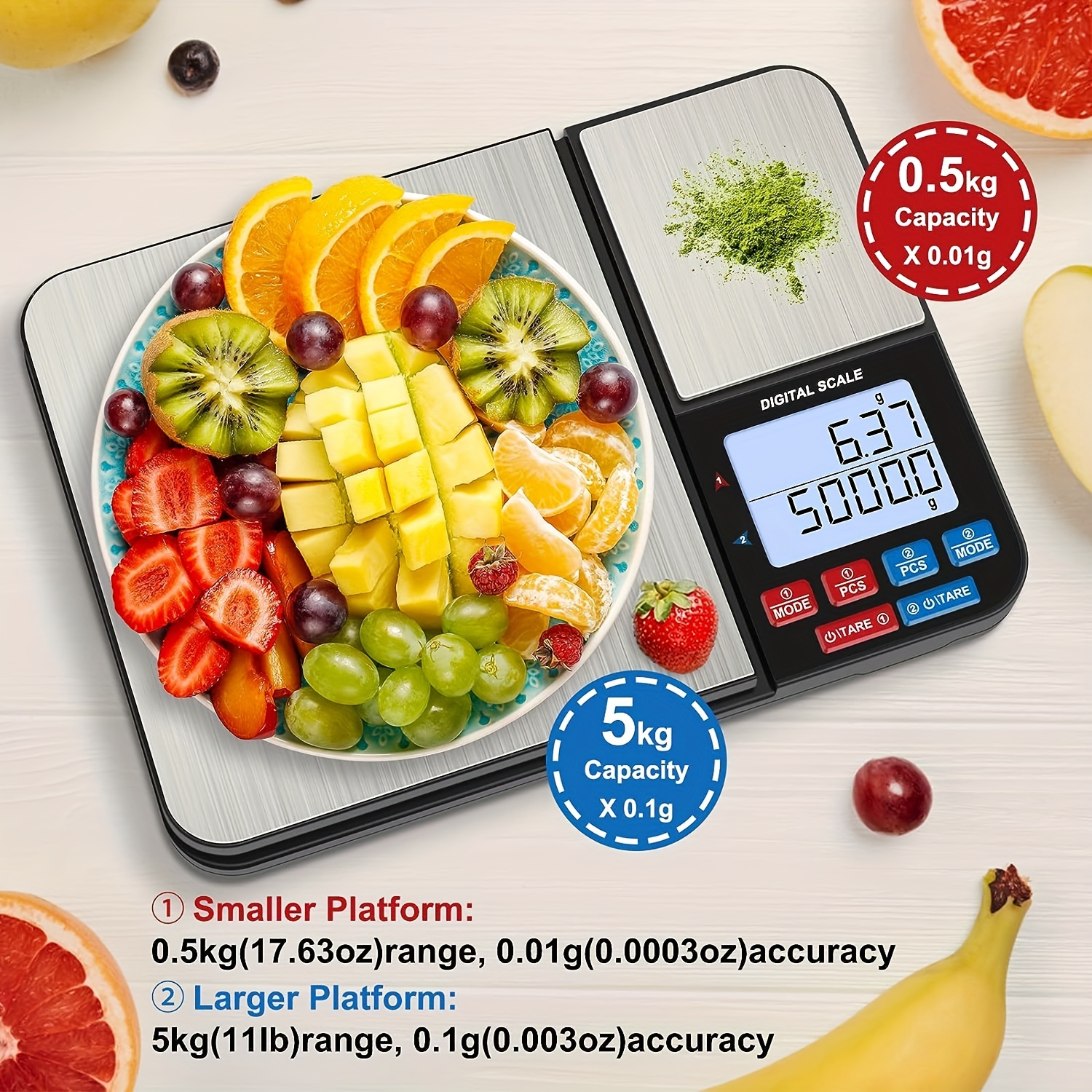 Food Scale, Dual Platform Food Scale, Digital Kitchen Scale, Grams