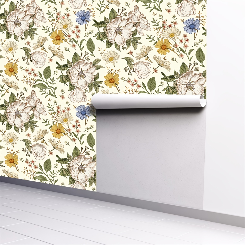 Retro Daisy White Flower Peel and Stick Wallpaper Yellow Floral Temporary  Wallpaper Self Adhesive Contact Paper Living Room Decor 