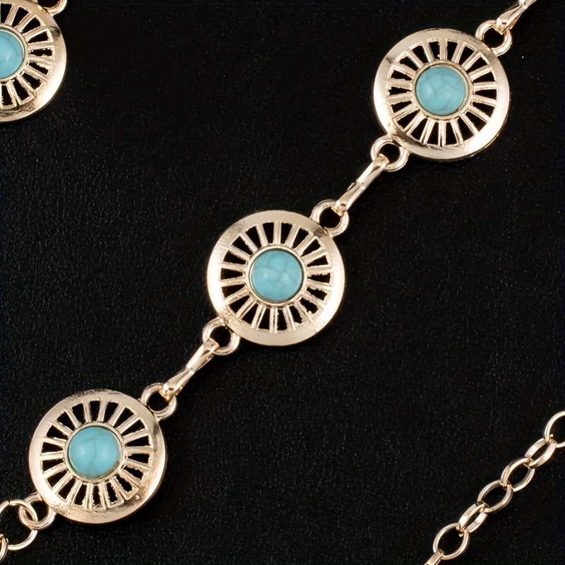 Boho Gold Turquoise Chain Belt New Hollow Bohemian Style Waist Chain cobee Concho Chain Waist Belts for Women, Turquoise Western  main image 4