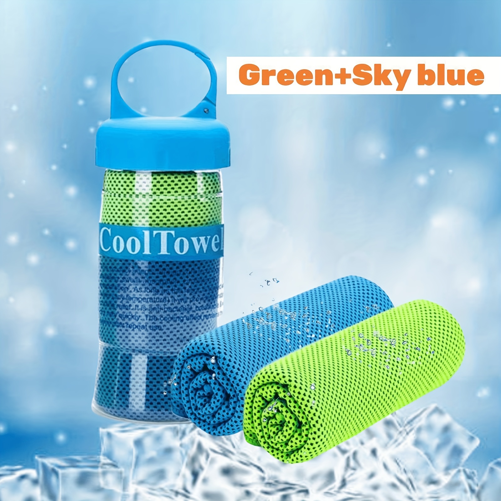 2pcs Set Of Microfiber Cooling Towels (90cm/35.4in X 30cm/11.8in), Cooling Towels With Hook Storage Bottle, Suitable For Yoga, Running, Fitness, Golf, Camping, Swimming, Outdoor Work And Sports