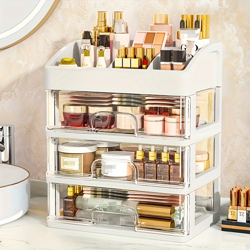 1pc Makeup Storage Box Transparent Double-layer Dust-proof Drawer Type  Desktop Cosmetic Organizer Shelf Cosmetic & Face Mask & Lipstick Storage  Cabinet