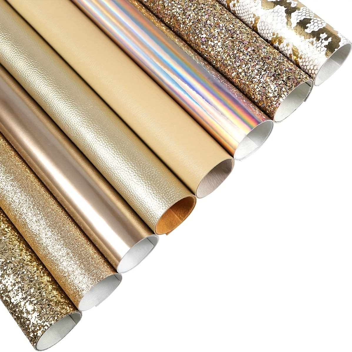 6 Pieces 8x12 Inch (21x30cm) Faux Leather Sheets Champagne Gold Series Fine  Chunky Glitter Patent Metallic Litchi Texture Faux Leather Fabric for  Leather Bows Earrings Making 