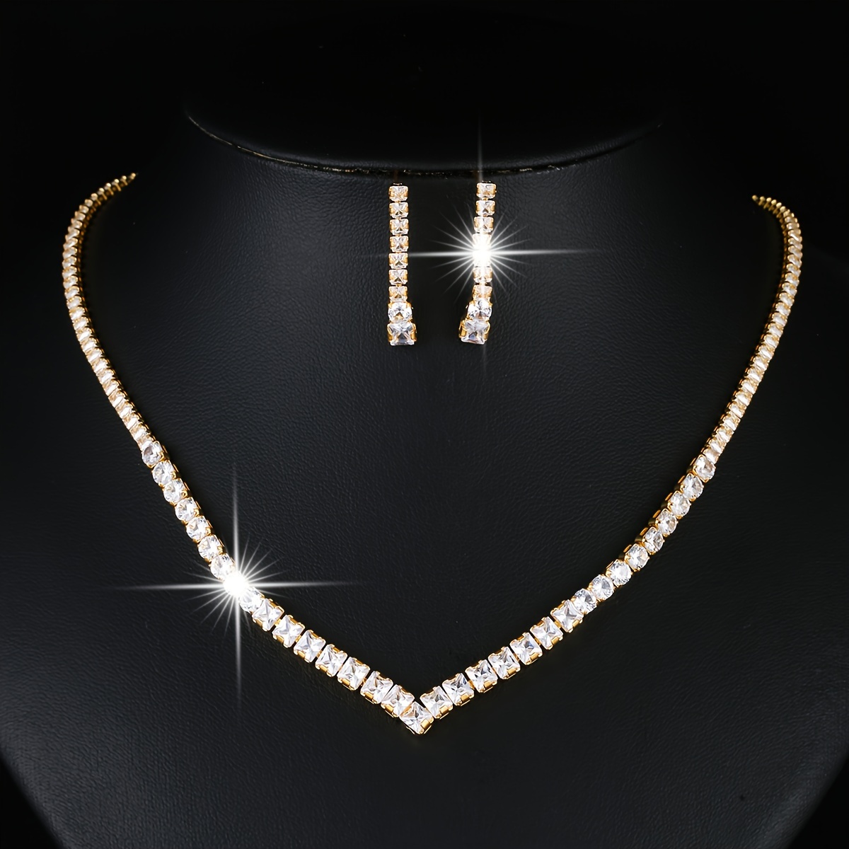Parure Bijoux Femme : Collier & Boucles D'oreilles Zircones - Élégant Pour Mariages Et Soirées
