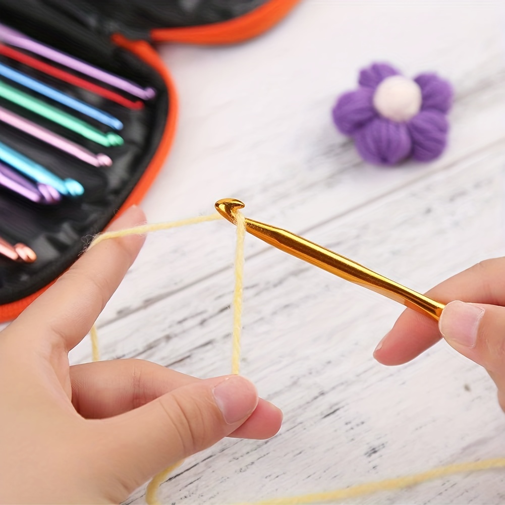 22Pcs Mixed Color Metal Crochet Hooks Set Knitting Needles with