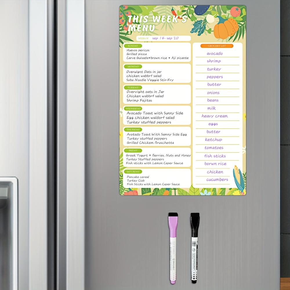 Magnetic Menu Board For Kitchen Refrigerator - Dry Erase Planner