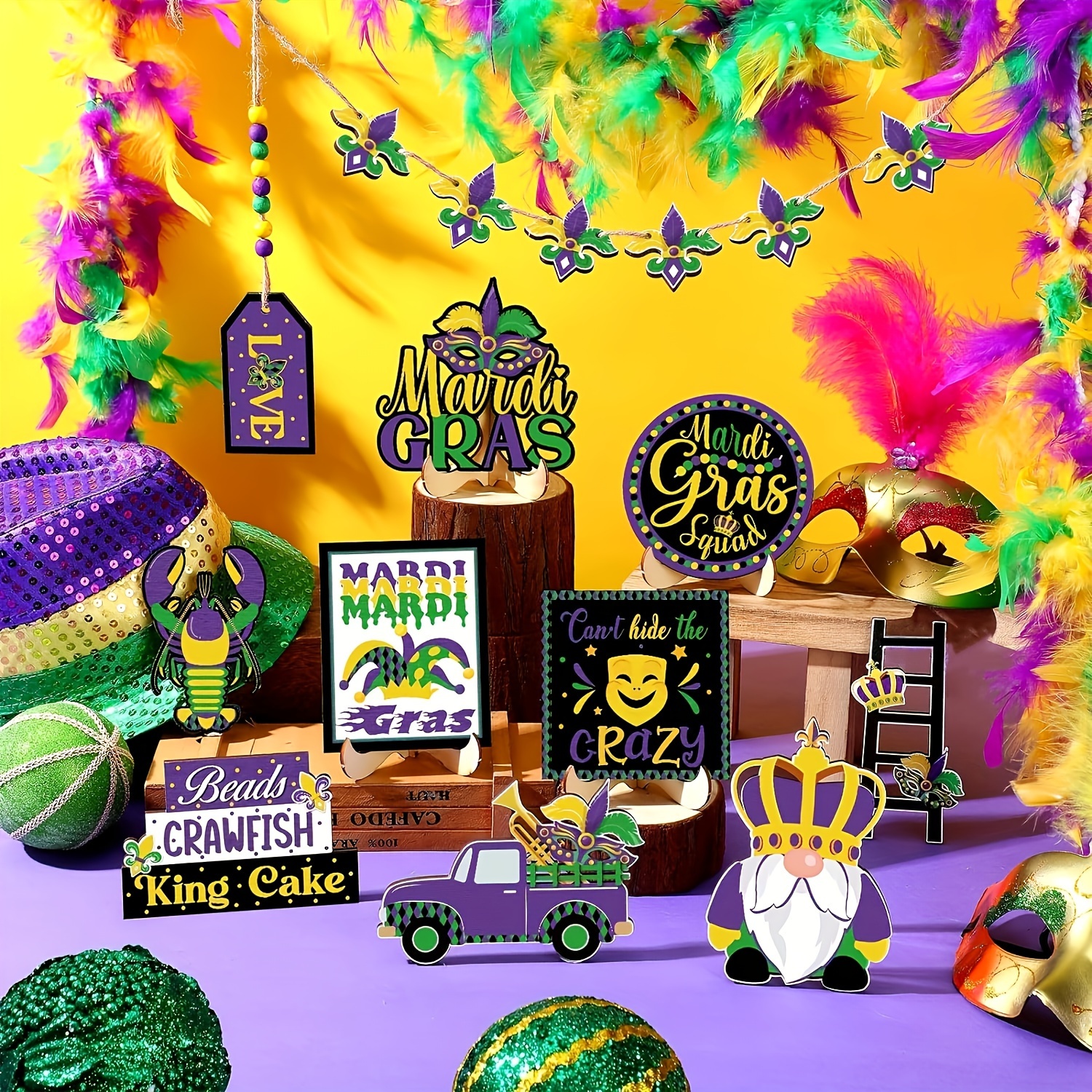 Mardi Gras Tiered Tray Decor Happy Mardi Gras Table Wooden Sign Decorations  Venetian Carnival Table Sign Masquerade Party Centerpiece for Home Kitchen