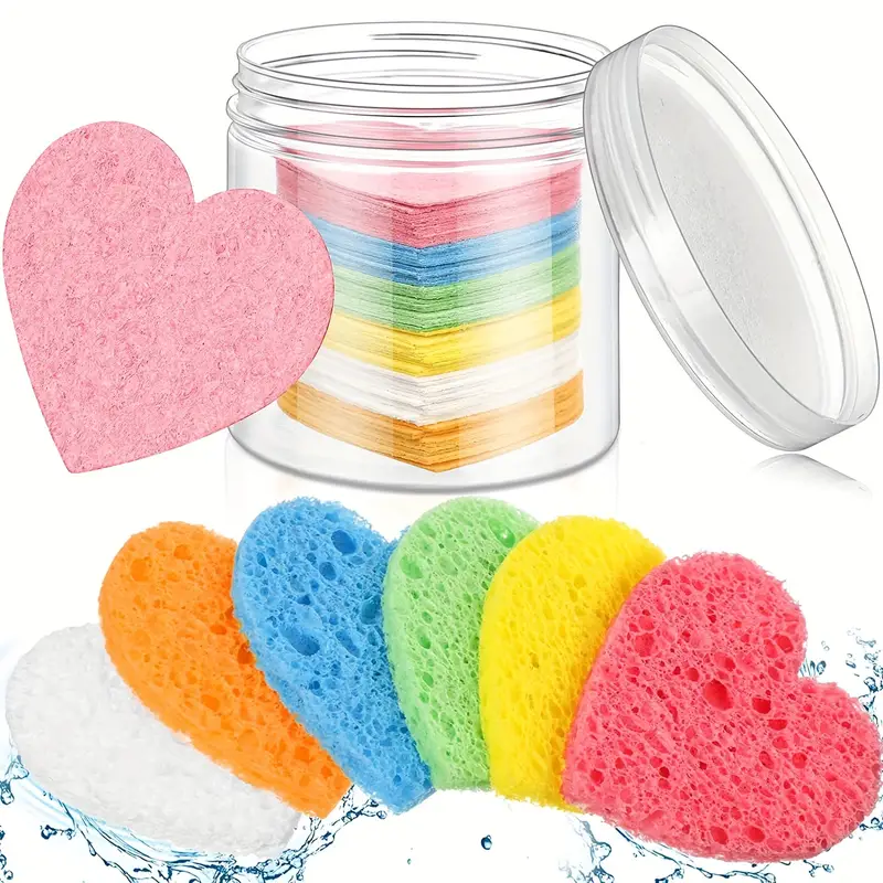 Facial Sponges With Container Heart Shape Compressed - Temu