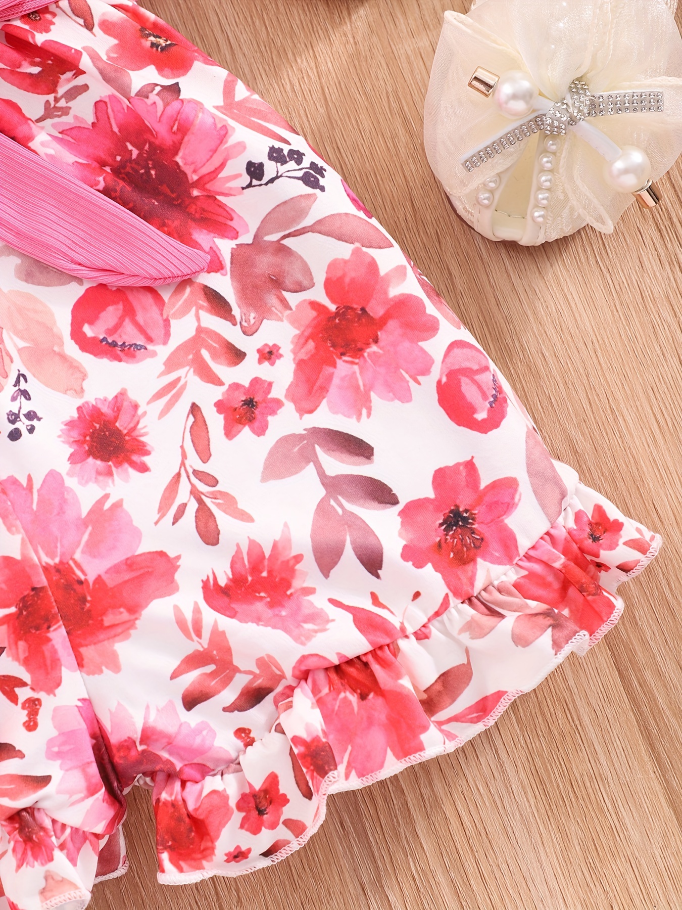 Girls Boho Floral Spaghetti Strap V-Neck Belted Cami Romper Jumpsuit