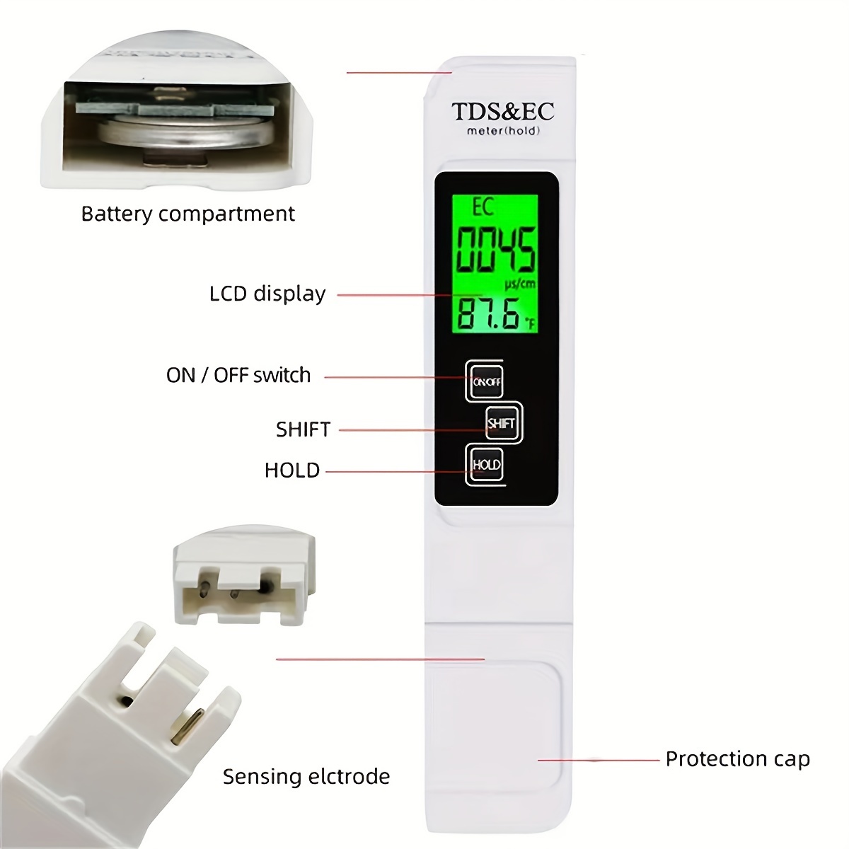  Digital Pen Conductividad Impermeable Medidor de Dureza del Agua  TDS Agua TDS Prueba de Calidad de Agua Pluma Portátil EC Instrumento CT3030  preciso : Industrial y Científico